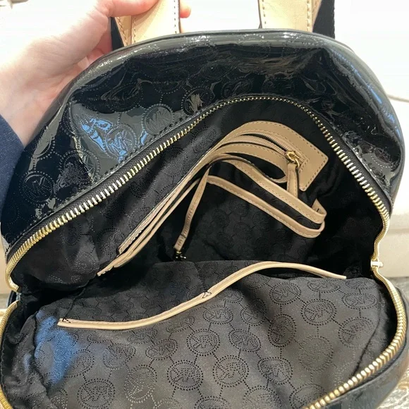 Michael Kors Black Leather Backpack with Gold Accents - Picture 7 of 8